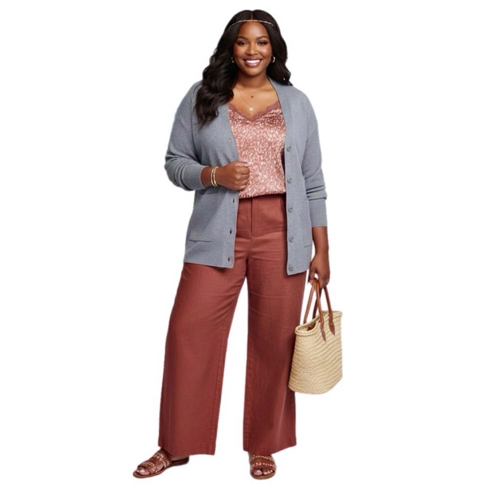 BOBEAU Stitch Fix Button Front Cardi Pocketed Preppy Sweater Womens Sz 1X Gray